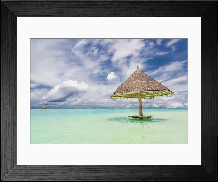 Framed Print : Parasol beach on the coast. White sand and blue water of the sea. Panorama at beach Framed Print : Parasol beach on the coast. White sand and blue water of the sea. Panorama at beach