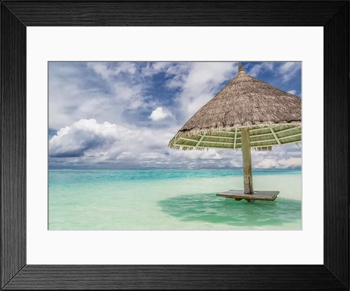 Framed Print : Parasol beach on the coast. White sand and blue water of the sea. Panorama at beach Framed Print : Parasol beach on the coast. White sand and blue water of the sea. Panorama at beach