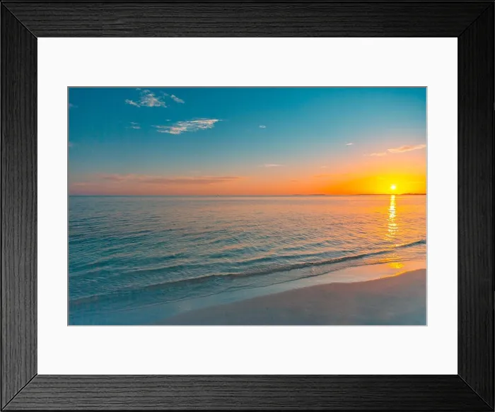 Framed Print : Panorama of beautiful sunset on the ocean. Idyllic beach nature Framed Print : Panorama of beautiful sunset on the ocean. Idyllic beach nature