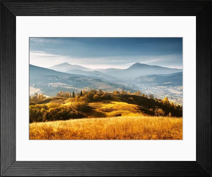 Framed Print : Picturesque autumn mountains with yellow grass and orange trees in the Carpathian mountains, Ukraine. Landscape photography Framed Print : Picturesque autumn mountains with yellow grass and orange trees in the Carpathian mountains, Ukraine. Landscape photography