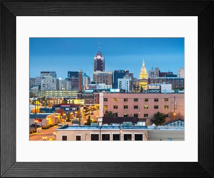 Framed Print : Lansing, Michigan, USA downtown city skyline at twilight Framed Print : Lansing, Michigan, USA downtown city skyline at twilight