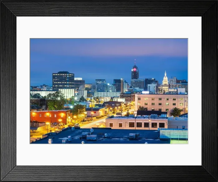 Framed Print : Lansing, Michigan, USA downtown city skyline at twilight Framed Print : Lansing, Michigan, USA downtown city skyline at twilight
