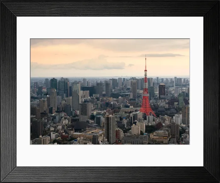 Framed Print : Tokyo city view with Tokyo Tower at evening in Japan. Skyscrapers in downton city Framed Print : Tokyo city view with Tokyo Tower at evening in Japan. Skyscrapers in downton city