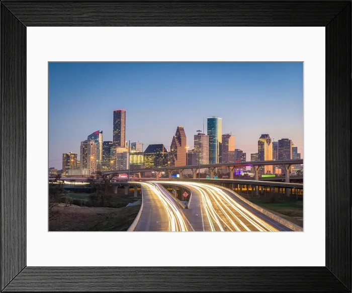 Framed Print : Houston, Texas, USA downtown city skyline and highway Framed Print : Houston, Texas, USA downtown city skyline and highway