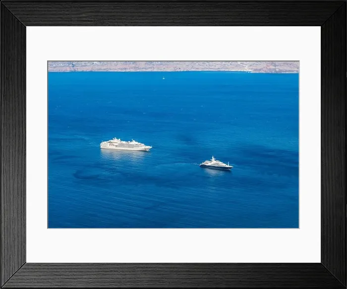 Framed Print : Destination sightseen with cruise ships on Santorini island, Aegean sea bay, Cyclades, Greece. Summer travel vacation, people on cruise ships Framed Print : Destination sightseen with cruise ships on Santorini island, Aegean sea bay, Cyclades, Greece. Summer travel vacation, people on cruise ships