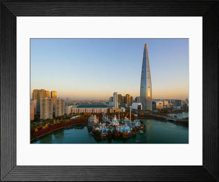 Framed Print : South Korea skyline of Seoul, The best view of South Korea with Lotte world mall at Jamsil in Seoul Framed Print : South Korea skyline of Seoul, The best view of South Korea with Lotte world mall at Jamsil in Seoul