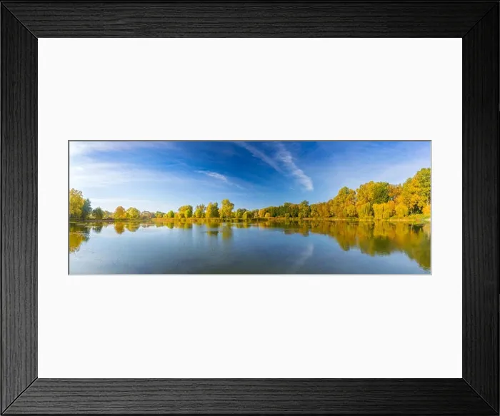 Framed Print : Mirror lagoon rounded by mountains, beautiful autumn lake reflection, colorful tree leaves Framed Print : Mirror lagoon rounded by mountains, beautiful autumn lake reflection, colorful tree leaves