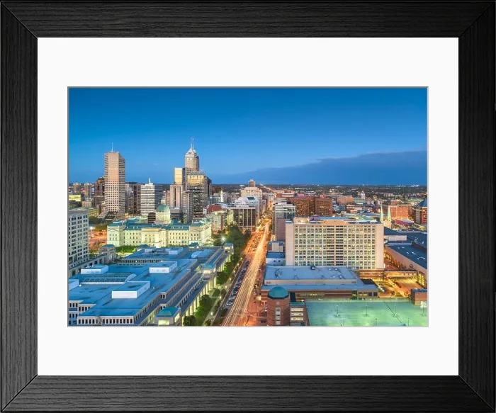 Framed Print : Indianapolis, Indiana, USA downtown city skyline with the State House at dusk Framed Print : Indianapolis, Indiana, USA downtown city skyline with the State House at dusk