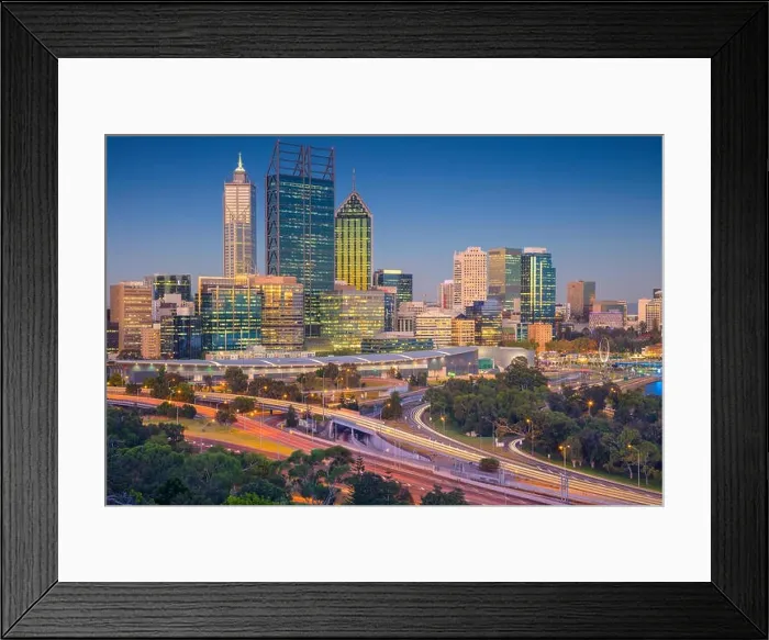Framed Print : Perth. Cityscape image of Perth skyline, Australia during sunset Framed Print : Perth. Cityscape image of Perth skyline, Australia during sunset