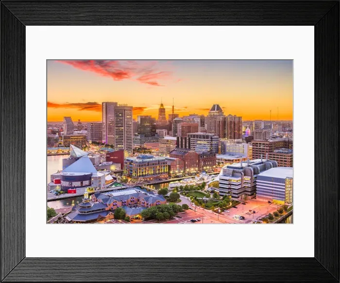Framed Print : Baltimore, Maryland, USA Skyline over the Inner Harbor at dusk Framed Print : Baltimore, Maryland, USA Skyline over the Inner Harbor at dusk