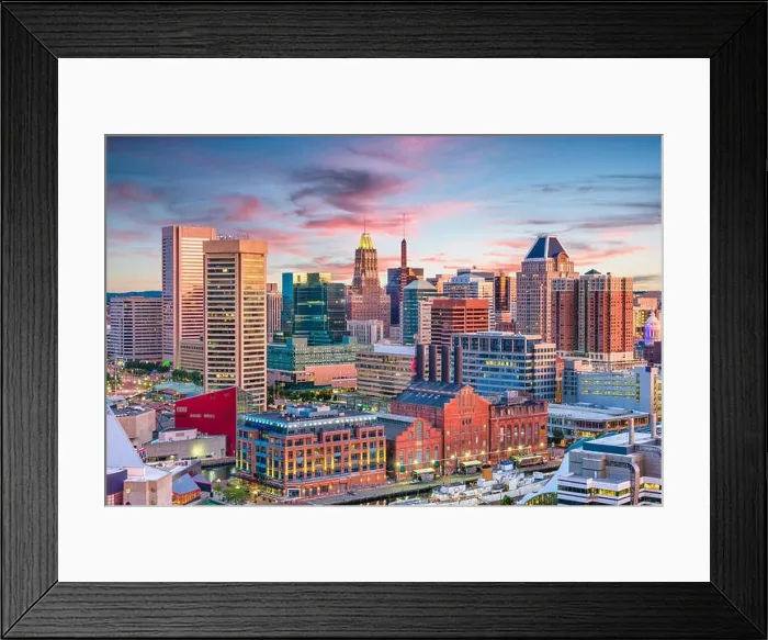 Framed Print : Baltimore, Maryland, USA Skyline over the Inner Harbor at dusk Framed Print : Baltimore, Maryland, USA Skyline over the Inner Harbor at dusk