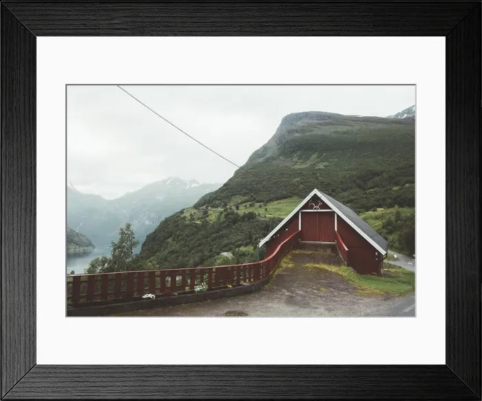 Framed Print : Red garage in norwegian Geiranger village Framed Print : Red garage in norwegian Geiranger village