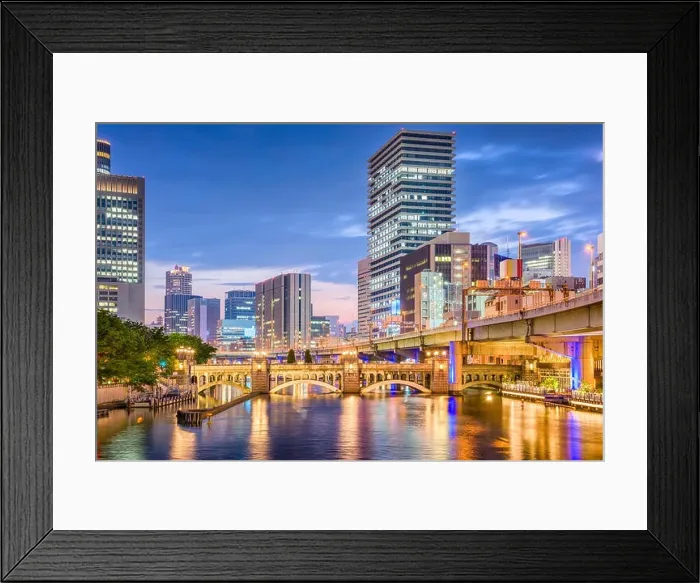 Framed Print : Osaka, Japan downtown cityscape on the river Framed Print : Osaka, Japan downtown cityscape on the river