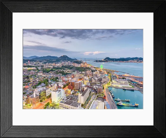 Framed Print : Shimonoseki, Yamaguchi, Japan skyline over the Kanmon Straits Framed Print : Shimonoseki, Yamaguchi, Japan skyline over the Kanmon Straits