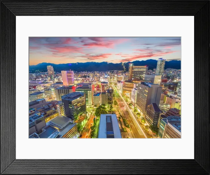 Framed Print : Kobe, Japan skyline over Sannomiya and Rokko Mountain Framed Print : Kobe, Japan skyline over Sannomiya and Rokko Mountain