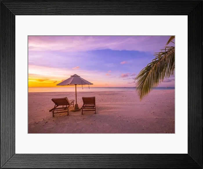 Framed Print : Amazing beach. Chairs on the sandy beach sea. Luxury summer holiday and vacation resort hotel for tourism. Inspirational tropical landscape. Tranquil
