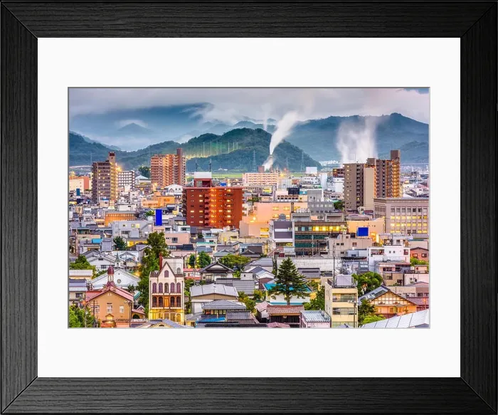 Framed Print : Tottori, Japan town skyline at dusk Framed Print : Tottori, Japan town skyline at dusk