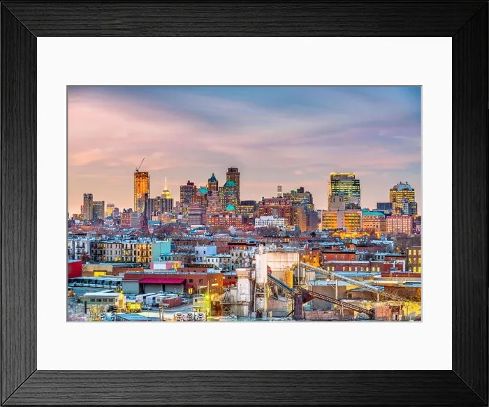 Framed Print : Brooklyn, New York, USA skyline with industrial areas at dusk Framed Print : Brooklyn, New York, USA skyline with industrial areas at dusk