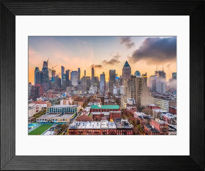 Framed Print : New York, New York, USA midtown Manhattan skyline over Hell's Kitchen at dawn Framed Print : New York, New York, USA midtown Manhattan skyline over Hell's Kitchen at dawn