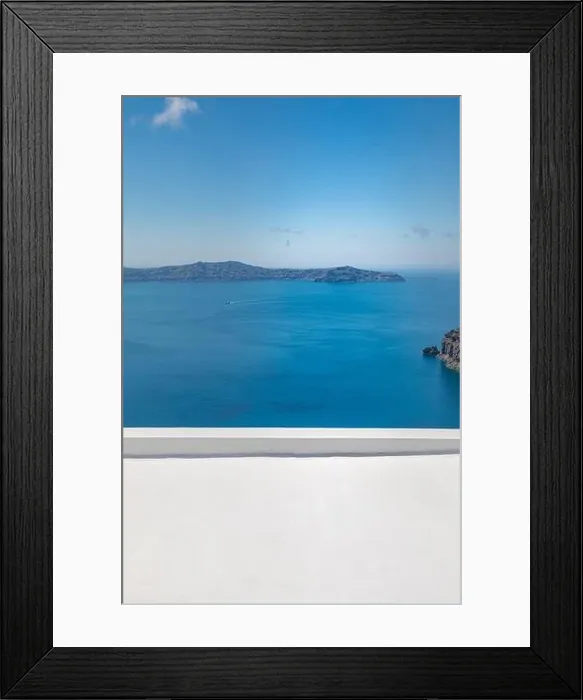 Framed Print : Amazing view of tourism destination Greece, Europe. Traveling concept background. White architecture, blue sea view summer vacation landscape banner Framed Print : Amazing view of tourism destination Greece, Europe. Traveling concept background. White architecture, blue sea view summer vacation landscape banner