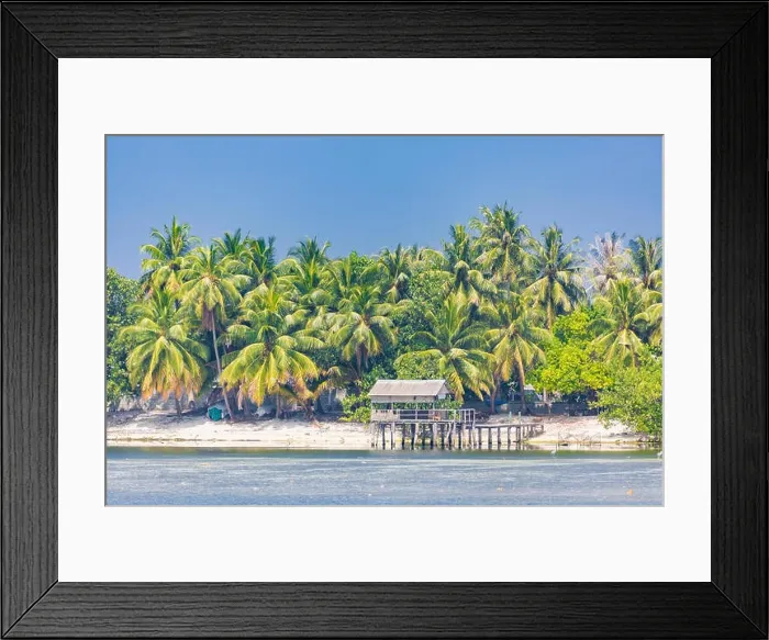 Framed Print : Tropical beach bungalows on a tropical island, travel background Framed Print : Tropical beach bungalows on a tropical island, travel background