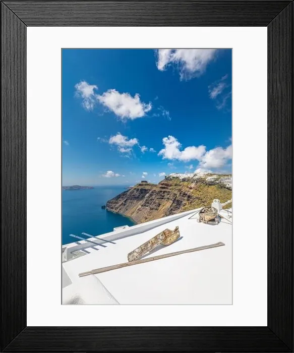 Framed Print : White architecture on Santorini island, Greece. Beautiful landscape, sea view. Luxury summer travel background, romantic vacation, amazing scenery Framed Print : White architecture on Santorini island, Greece. Beautiful landscape, sea view. Luxury summer travel background, romantic vacation, amazing scenery