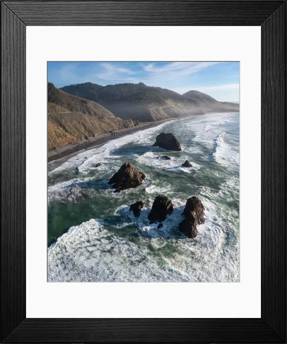 Framed Print : The cold Pacific Ocean washes onto the rugged coastline of Northern California north of Fort Bragg. The Pacific Coast Highway runs along this stretch Framed Print : The cold Pacific Ocean washes onto the rugged coastline of Northern California north of Fort Bragg. The Pacific Coast Highway runs along this stretch