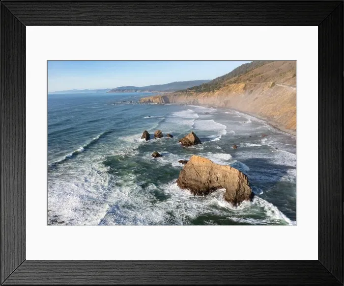 Framed Print : The cold Pacific Ocean washes onto the rugged coastline of Northern California north of Fort Bragg. The Pacific Coast Highway runs along this stretch Framed Print : The cold Pacific Ocean washes onto the rugged coastline of Northern California north of Fort Bragg. The Pacific Coast Highway runs along this stretch
