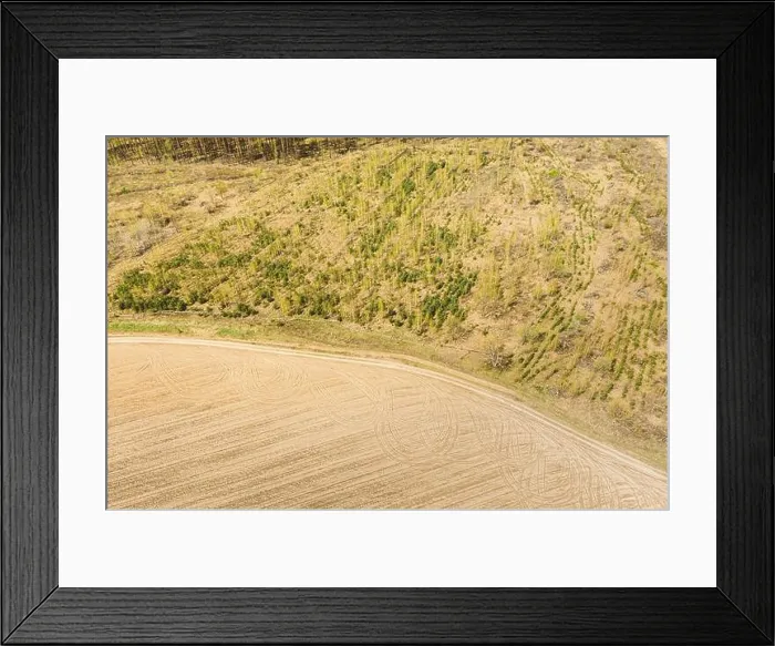 Framed Print : Aerial View Of Minimalistic Rural Landscape. Bird's-eye View Of Deforestation. Beginning Of Agricultural Spring Season. Tractor Tracks On Plowed Field Framed Print : Aerial View Of Minimalistic Rural Landscape. Bird's-eye View Of Deforestation. Beginning Of Agricultural Spring Season. Tractor Tracks On Plowed Field