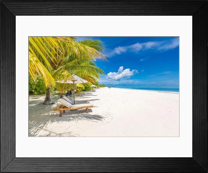 Framed Print : Tropical beach resort, white sand beach view palm trees with sea horizon. Exotic travel vacation destination luxury summer landscape. Relax nature sun Framed Print : Tropical beach resort, white sand beach view palm trees with sea horizon. Exotic travel vacation destination luxury summer landscape. Relax nature sun
