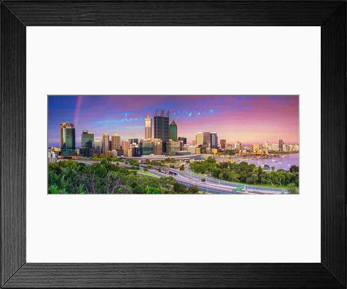 Framed Print : Perth. Panoramic cityscape image of Perth skyline, Australia during dramatic sunset Framed Print : Perth. Panoramic cityscape image of Perth skyline, Australia during dramatic sunset
