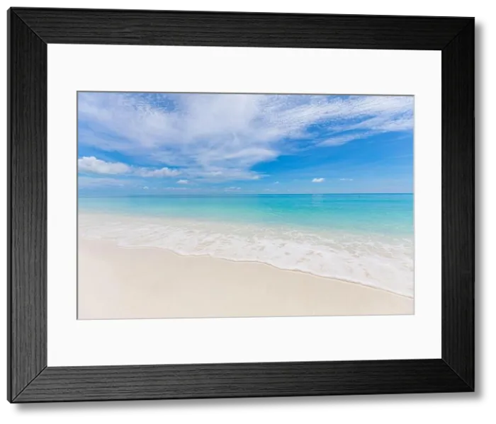 Framed Print : Sea sand sky concept. Tropical island paradise, beach view with endless sea horizon. Tranquil relaxing peaceful nature landscape, waves splashing surf Framed Print : Sea sand sky concept. Tropical island paradise, beach view with endless sea horizon. Tranquil relaxing peaceful nature landscape, waves splashing surf