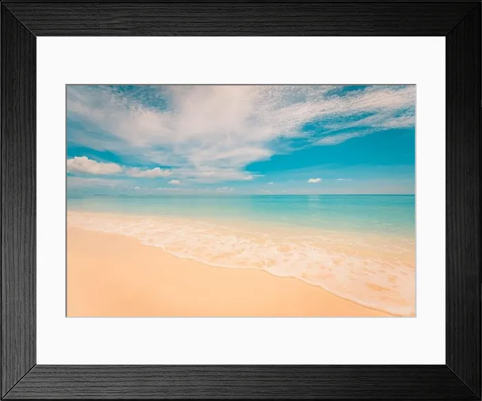 Framed Print : Sea sand sky concept. Tropical island paradise, beach view with endless sea horizon. Tranquil relaxing peaceful nature landscape, waves splashing surf Framed Print : Sea sand sky concept. Tropical island paradise, beach view with endless sea horizon. Tranquil relaxing peaceful nature landscape, waves splashing surf