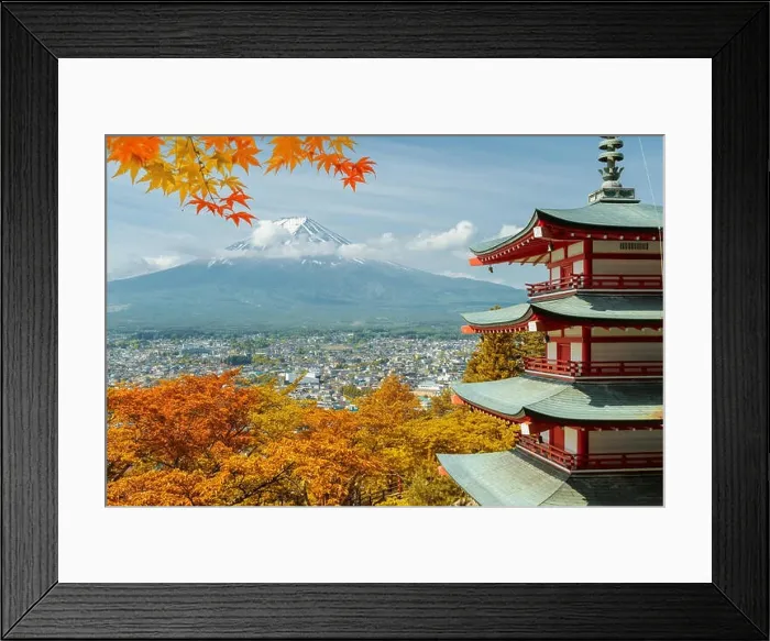 Framed Print : Mt. Fuji and red pagoda with autumn colors in Japan, Japan autumn season Framed Print : Mt. Fuji and red pagoda with autumn colors in Japan, Japan autumn season