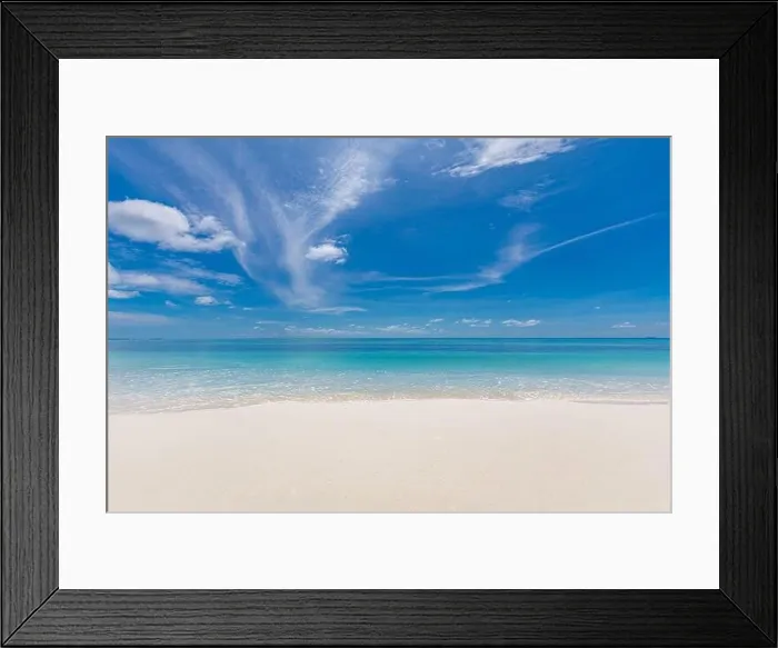 Framed Print : Beautiful beach with white sand, turquoise ocean water and blue sky with clouds in sunny day. Panoramic view. Natural background for summer vacation Framed Print : Beautiful beach with white sand, turquoise ocean water and blue sky with clouds in sunny day. Panoramic view. Natural background for summer vacation