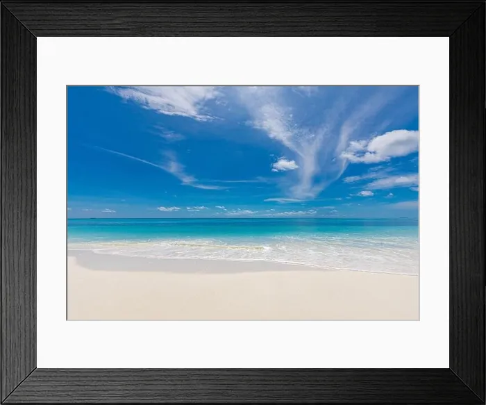 Framed Print : Beautiful beach with white sand, turquoise ocean water and blue sky with clouds in sunny day. Panoramic view. Natural background for summer vacation Framed Print : Beautiful beach with white sand, turquoise ocean water and blue sky with clouds in sunny day. Panoramic view. Natural background for summer vacation
