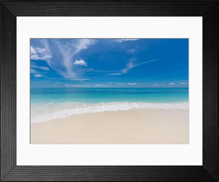Framed Print : Beautiful beach with white sand, turquoise ocean water and blue sky with clouds in sunny day. Panoramic view. Natural background for summer vacation Framed Print : Beautiful beach with white sand, turquoise ocean water and blue sky with clouds in sunny day. Panoramic view. Natural background for summer vacation