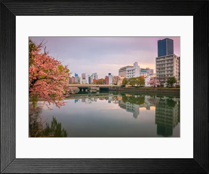 Framed Print : Hiroshima, Japan downtown cityscape on the Enko River at dawn Framed Print : Hiroshima, Japan downtown cityscape on the Enko River at dawn