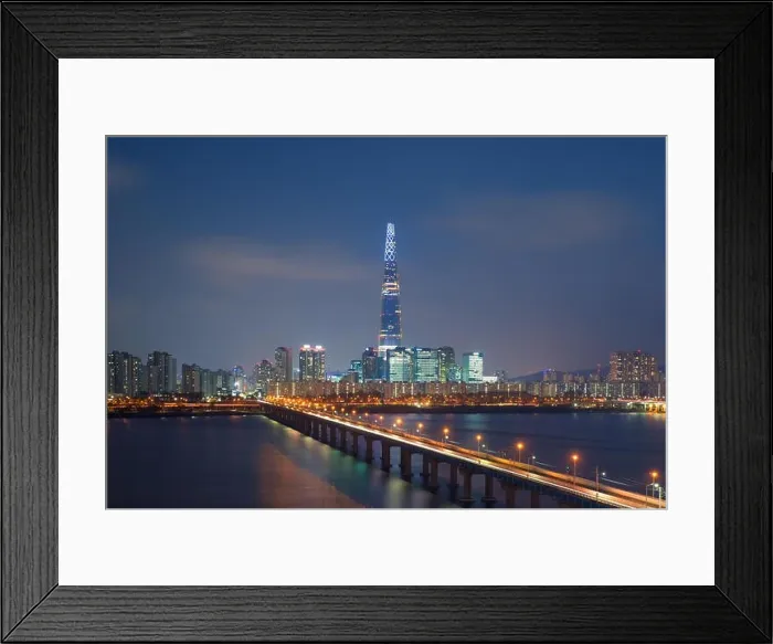 Framed Print : South Korea skyline of Seoul, The best view of South Korea with Lotte world mall at Jamsil
