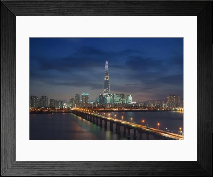 Framed Print : South Korea skyline of Seoul, The best view of South Korea with Lotte world mall at Jamsil Framed Print : South Korea skyline of Seoul, The best view of South Korea with Lotte world mall at Jamsil