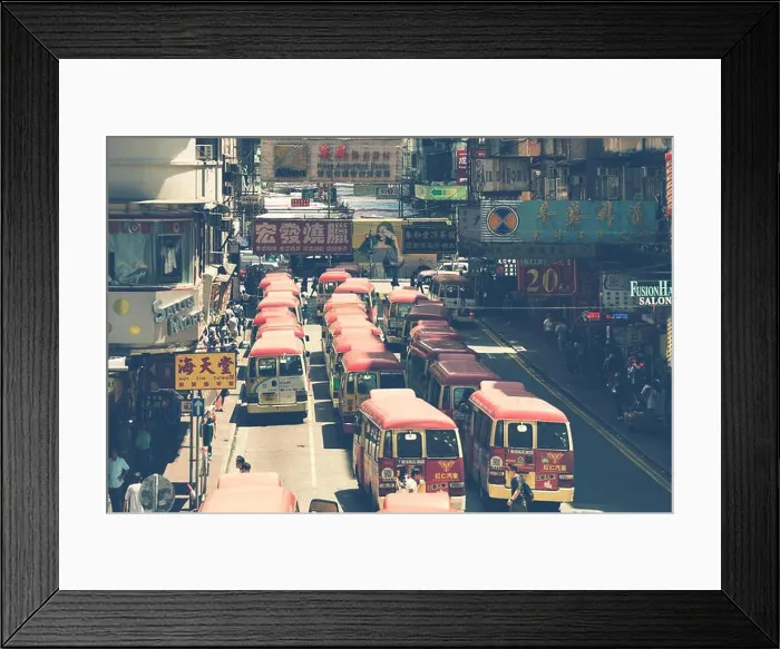 Framed Print : Hong Kong, China - August 14, 2017: Minibuses lining up, waiting for passengers at a busy station in Mongkok, Hong Kong, China Framed Print : Hong Kong, China - August 14, 2017: Minibuses lining up, waiting for passengers at a busy station in Mongkok, Hong Kong, China