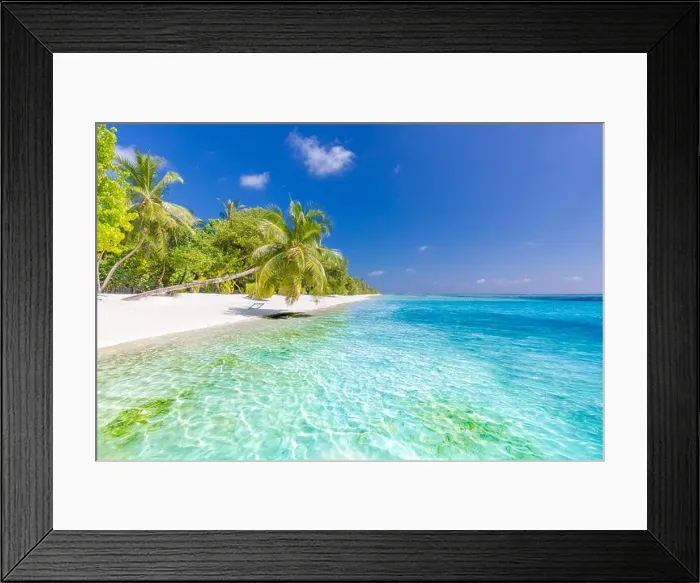 Framed Print : Tranquil scenery, relaxing beach, tropical landscape design. Summer vacation travel holiday design. Luxury tourism destination. Amazing beach scene
