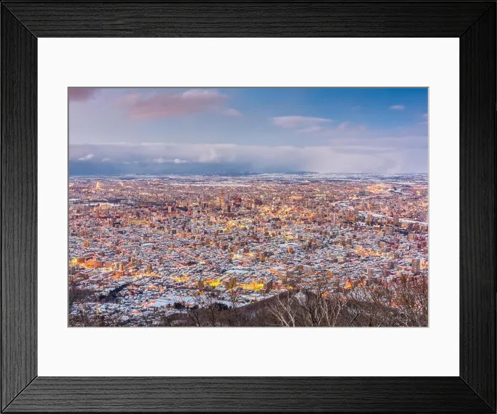 Framed Print : Sapporo, Japan aerial skyline view in winter Framed Print : Sapporo, Japan aerial skyline view in winter