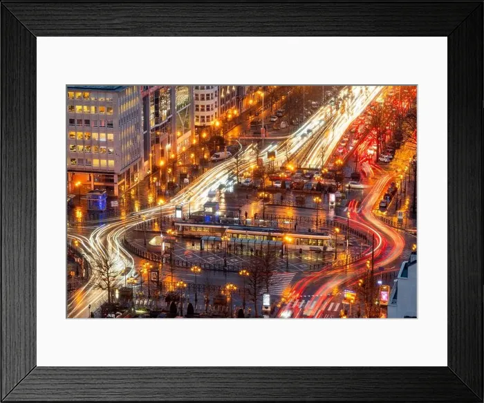 Framed Print : Brussels, Belgium with traffic along Boulevard de Waterloo at night Framed Print : Brussels, Belgium with traffic along Boulevard de Waterloo at night