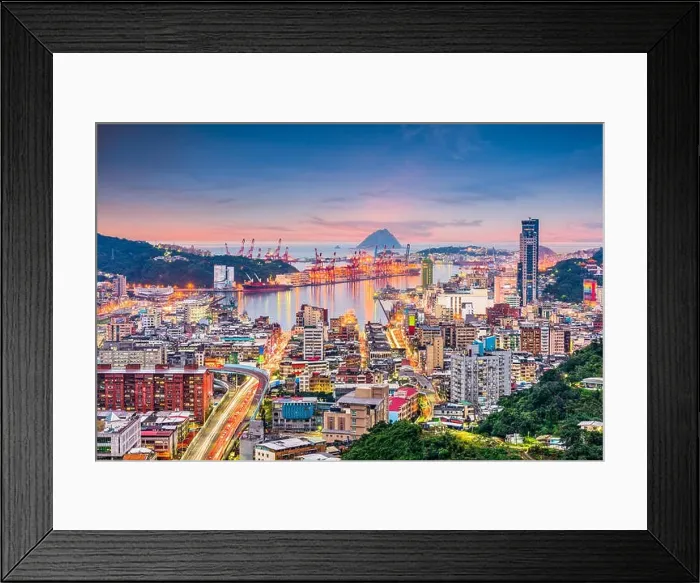 Framed Print : Keelung City, Taiwan skyline at dusk towads the port Framed Print : Keelung City, Taiwan skyline at dusk towads the port