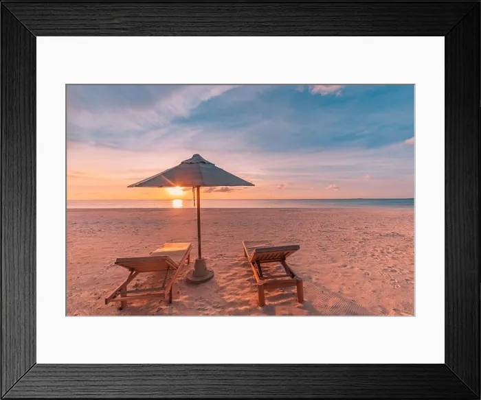 Framed Print : Romantic beach scenery, summer vacation or honeymoon background. Travel adventure sunset landscape of tropical island beach Framed Print : Romantic beach scenery, summer vacation or honeymoon background. Travel adventure sunset landscape of tropical island beach