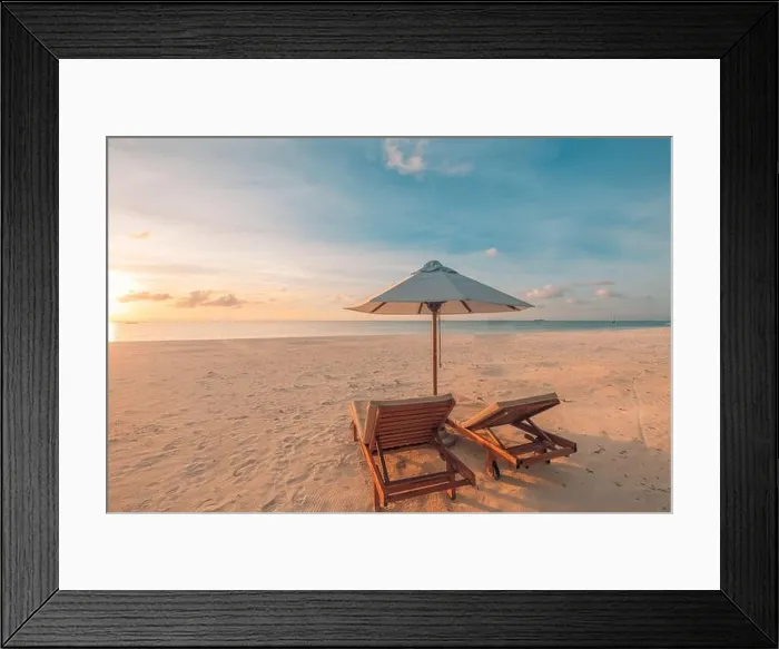 Framed Print : Romantic beach scenery, summer vacation or honeymoon background. Travel adventure sunset landscape of tropical island beach Framed Print : Romantic beach scenery, summer vacation or honeymoon background. Travel adventure sunset landscape of tropical island beach