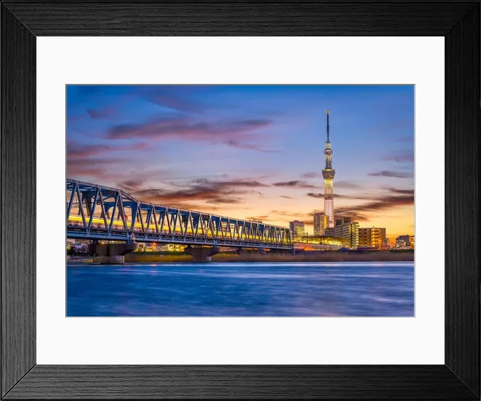 Framed Print : Tokyo, Japan skyline and bridge on the Arakawa River Framed Print : Tokyo, Japan skyline and bridge on the Arakawa River