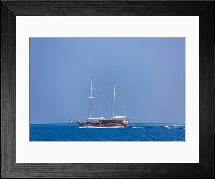 Framed Print : A ship with the sails down on the sea horizon Framed Print : A ship with the sails down on the sea horizon