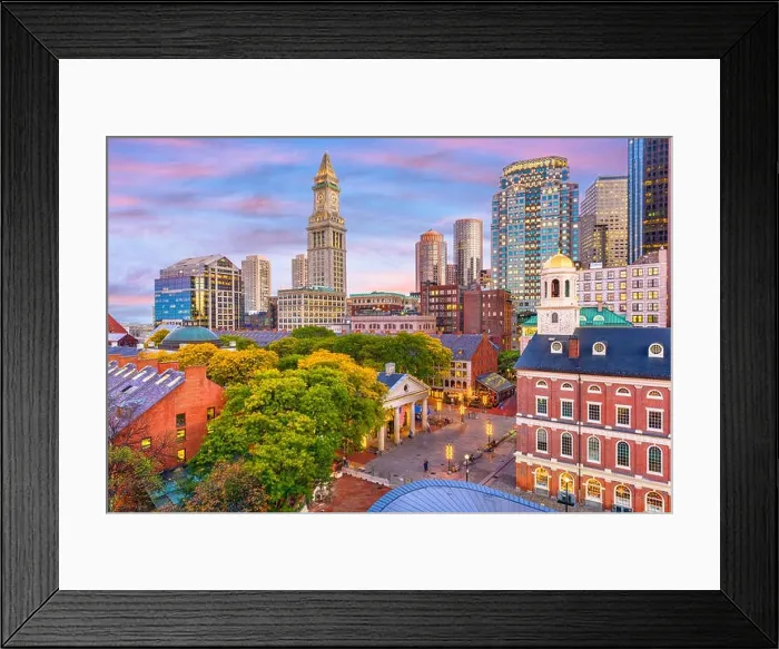 Framed Print : Boston, Massachusetts, USA skyline with Quincy Market and Faneuil Hall